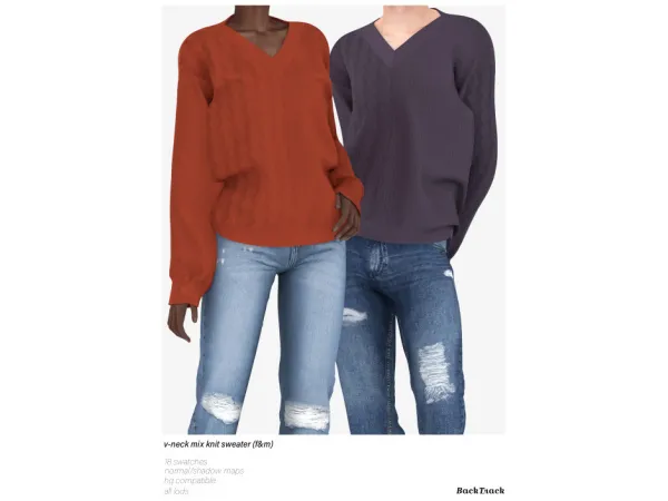 Alpha V Neck Mix Knit Sweater by BackTrack - The Sims 4 Custom Content