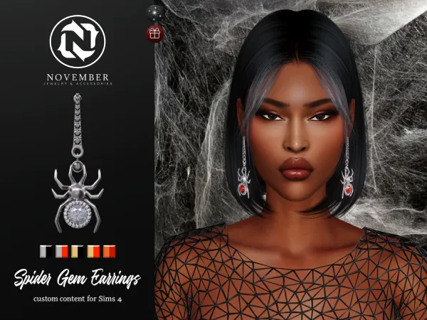 Alpha November Spider Gem Earrings - The Sims 4 Custom Content