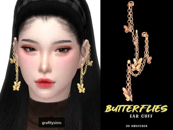 Alpha Butterflies Ear Cuff - The Sims 4 Custom Content