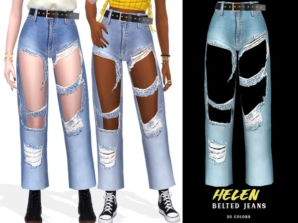 Alpha Helen Belted Ripped Jeans - The Sims 4 Custom Content