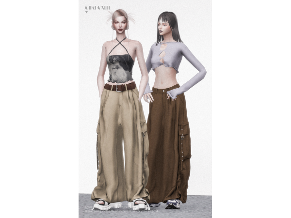 Crying Center Unisex Pocket Flare Cargo Pants by Charonlee SIMS - The Sims  4 Download 