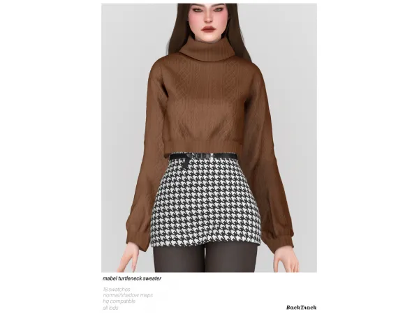 Alpha Mabel Turtleneck Sweater Kayla Belted Skirt by BackTrack - The Sims 4 Custom Content