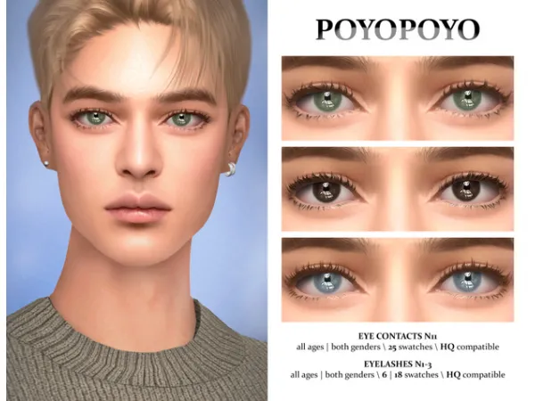 Alpha Eyelashes N1 3 Eye Contacts N11 by PoyoPoyo - The Sims 4 Custom Content