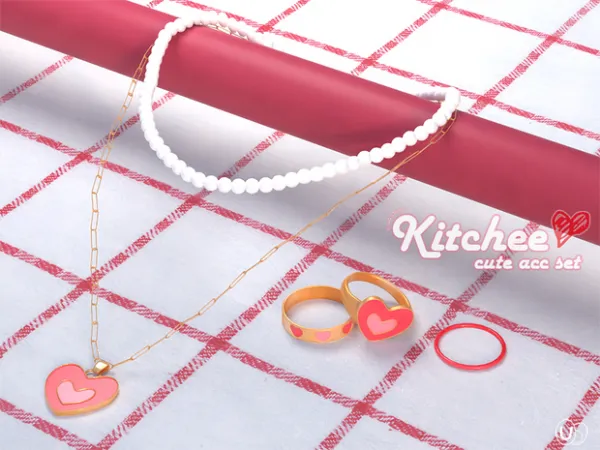 Alpha [EGGSIMS] Kitchee Heart cute Acc Set (Necklace 03 Ring 05) by EggU - The Sims 4 Custom Content