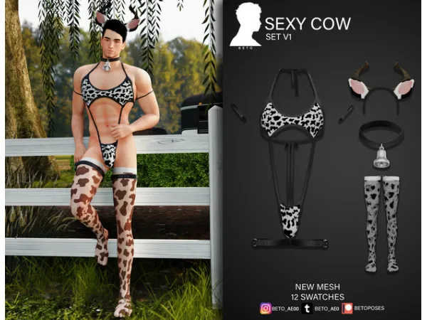 Alpha Sexy Cow Set V1 by Beto - The Sims 4 Custom Content