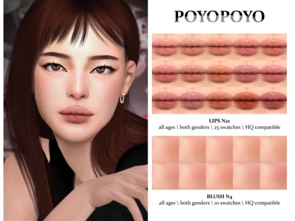 Alpha Makeup Set N15 Lips N20 Blush N4 by PoyoPoyo - The Sims 4 Custom Content