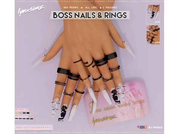 Alpha Boss Nails Rings by LYNXSIMZ - The Sims 4 Custom Content