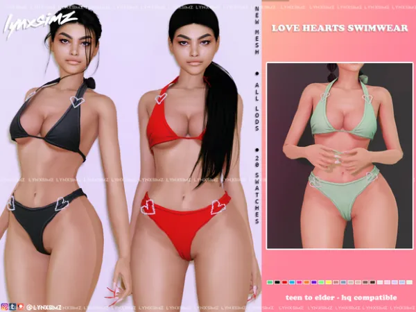 Alpha Love Hearts Swimwear by LYNXSIMZ - The Sims 4 Custom Content