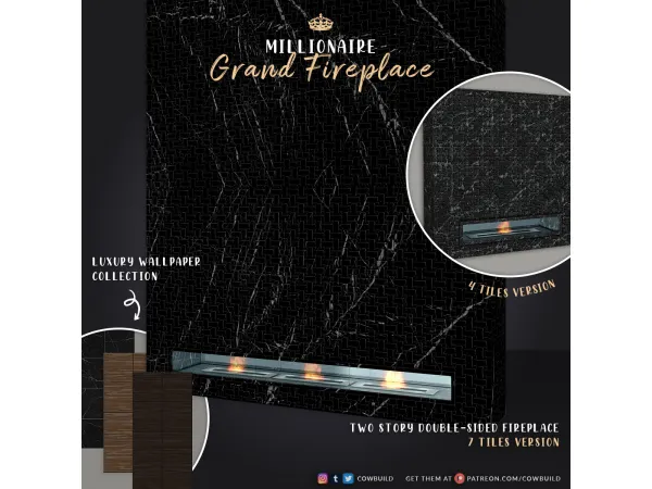 Alpha Millionaire Grand Fireplace by Cowbuild - The Sims 4 Custom Content