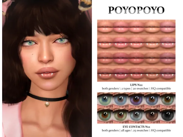 Alpha Makeup Set N16 Lips N22 (With fangs) Eye Contacts N12 by PoyoPoyo - The Sims 4 Custom Content
