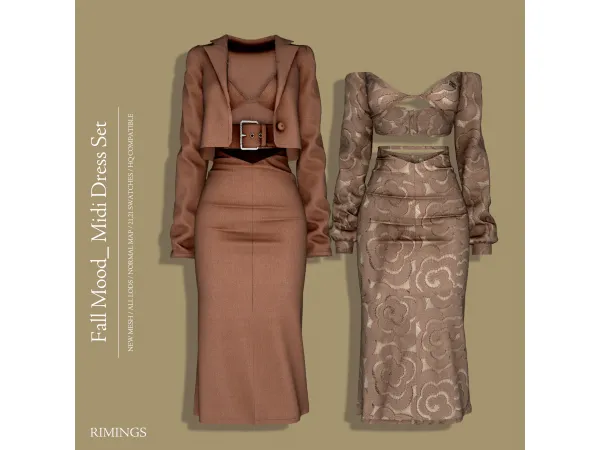 Alpha [RIMINGS] Fall Mood _Midi Dress Set - The Sims 4 Custom Content