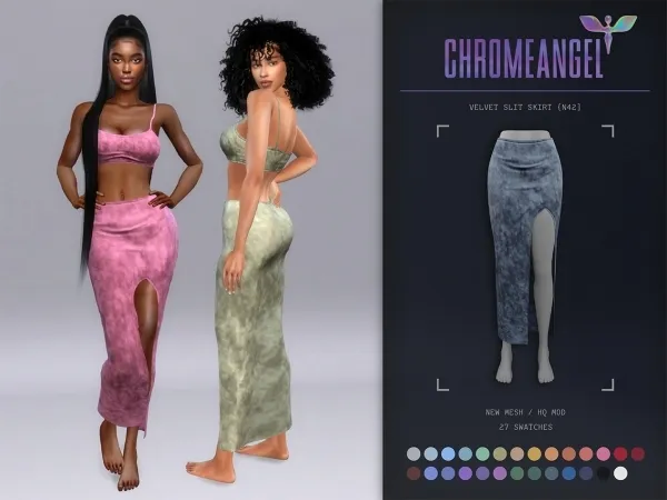 Alpha Velvet Slit Skirt Tank Top [N42] SET - The Sims 4 Custom Content