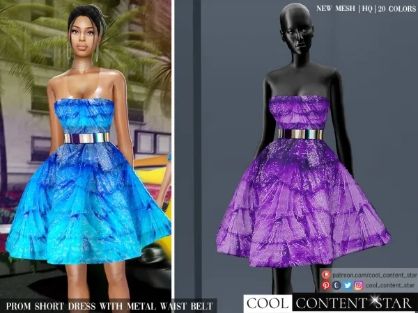 Alpha PROM SHORT DRESS WITH METAL WAIST BELT cool_content_star - The Sims 4 Custom Content