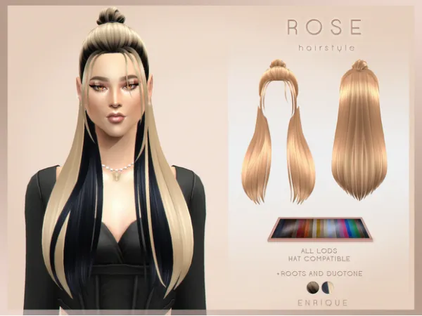 Maxis Match [EnriqueS4] Rose Hairstyle DuoToneRoots Style - The Sims 4 Custom Content