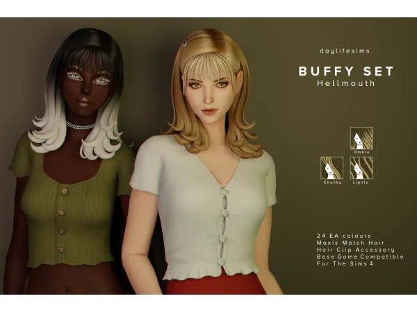 Maxis Match BUFFY HAIR SET Hellmouth - The Sims 4 Custom Content
