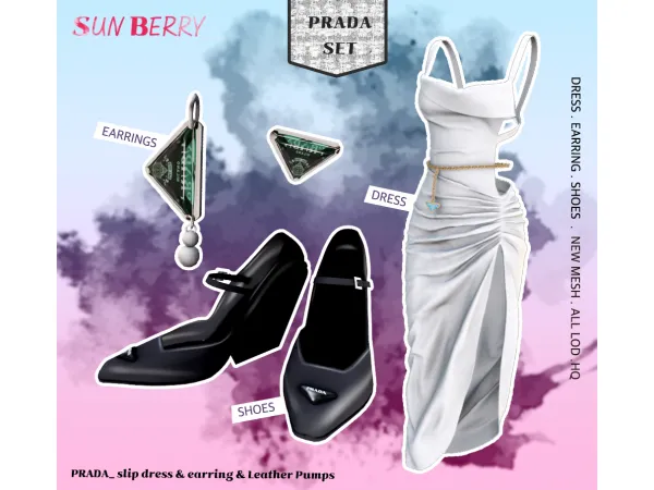 Alpha [SUNBERRY] PRADA SET_ dress earring shoes - The Sims 4 Custom Content