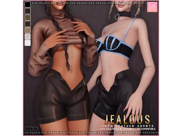Alpha Jealous Open Leather Shorts - The Sims 4 Custom Content