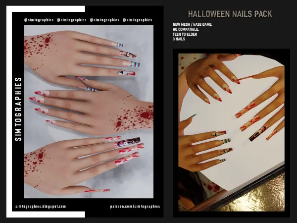 Alpha Halloween Nails Pack - The Sims 4 Custom Content