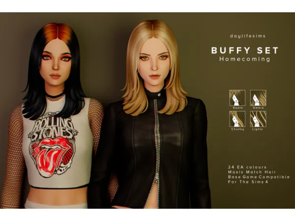 Maxis Match BUFFY HAIR SET Homecoming - The Sims 4 Custom Content