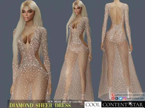 Alpha Diamond Sheer Dress 2 cool_content_star - The Sims 4 Custom Content