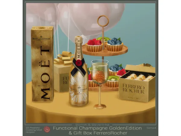 Mix Functional Champagne Golden Edition and Gift Box Ferrero Rocher - The Sims 4 Custom Content