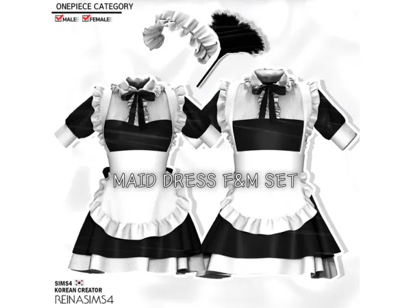 Alpha REINA MAID DRESS(FM) FEATHER DUST ACC SET - The Sims 4 Custom Content