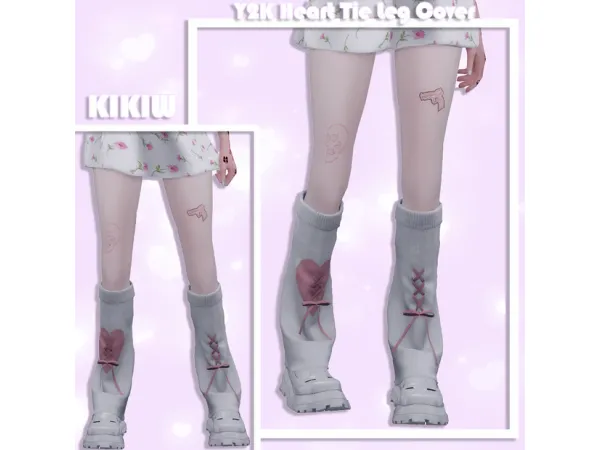 Alpha [KIKIW]Y2K Heart Tie Leg Cover - The Sims 4 Custom Content
