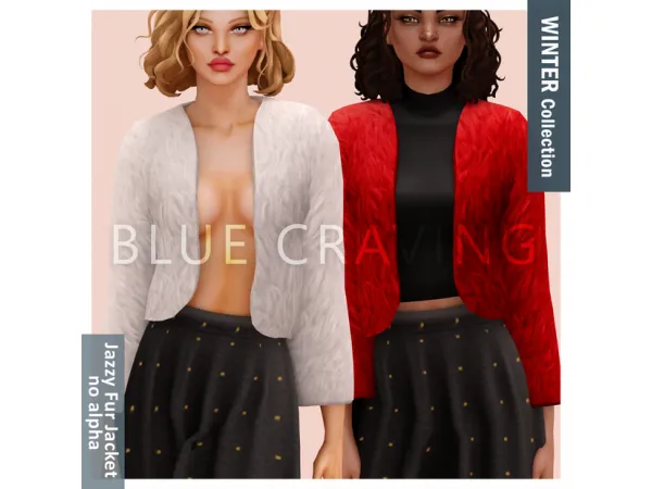 Alpha Blue Craving Jazzy fur jacket no alpha - The Sims 4 Custom Content