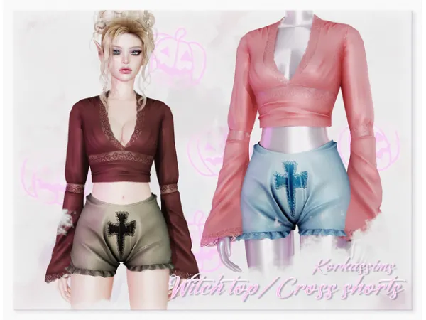 Alpha Witch topCross shorts - The Sims 4 Custom Content