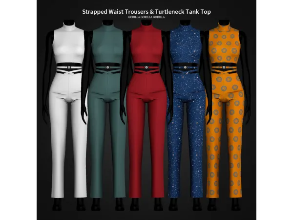 Alpha Strapped Waist Trousers Turtleneck Tank Top by gorillax3 - The Sims 4 Custom Content