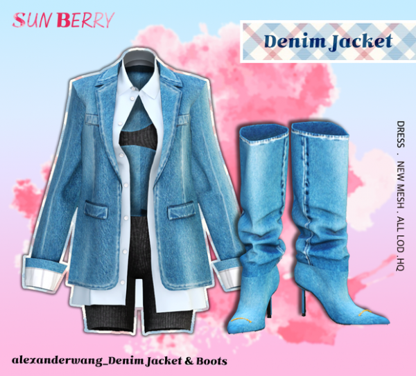 Alpha [SUNBERRY] alexanderwang_Denim Jacket by simsfinds - The Sims 4 Custom Content