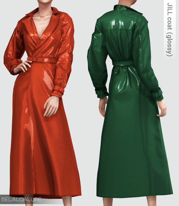 Alpha Belaloallure Jill coat glossy by simsfinds - The Sims 4 Custom Content