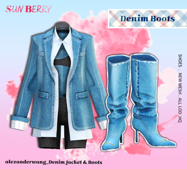 Alpha [SUNBERRY] alexanderwang_Denim Boots by simsfinds - The Sims 4 Custom Content