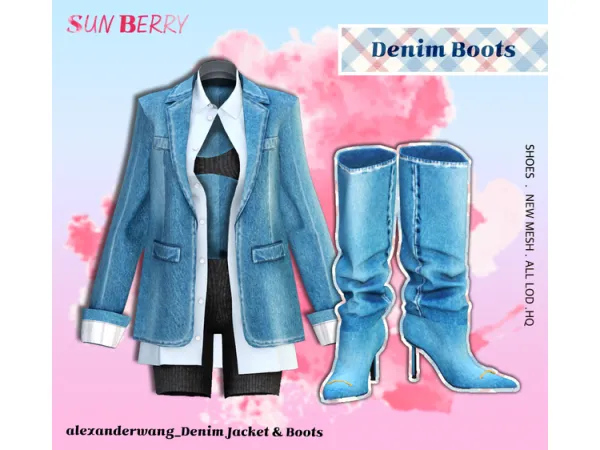 Alpha [SUNBERRY] alexanderwang_Denim Boots - The Sims 4 Custom Content