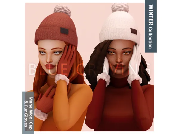 Mix Blue Craving Mahe wool cap Fur Gloves - The Sims 4 Custom Content