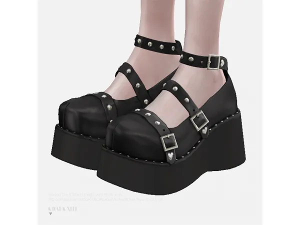 Alpha Round Toe Embellished rivets Platforms - The Sims 4 Custom Content
