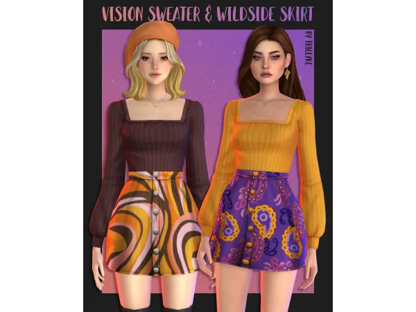 Maxis Match Vision Sweater Wildside Skirt by Trillyke - The Sims 4 Custom Content