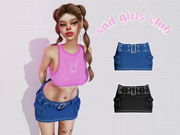 Alpha ベルト付きスカート Y2K belted micro skirt by sad girls club TS4 - The Sims 4 Custom Content