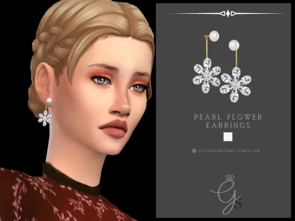 Maxis Match Pearl Flower Earrings by Glitterberry Sims - The Sims 4 Custom Content