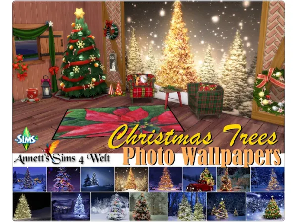 Mix Photo Wallpapers Christmas Trees - The Sims 4 Custom Content
