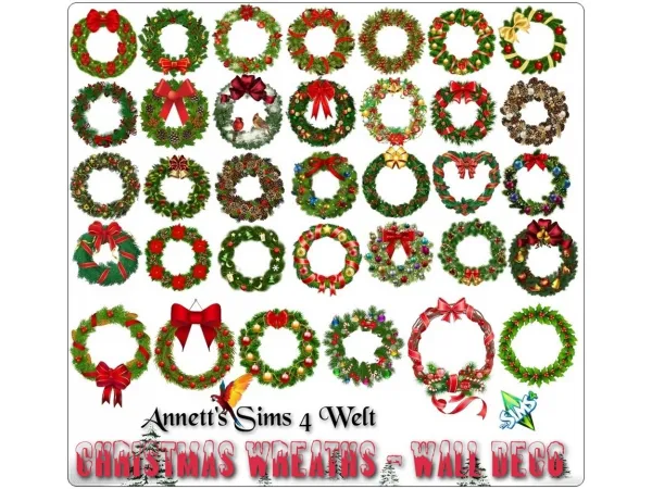 Maxis Match Christmas Wreaths Wall Doors Windows Deco by Annett's Sims 4 Welt ASW - The Sims 4 Custom Content