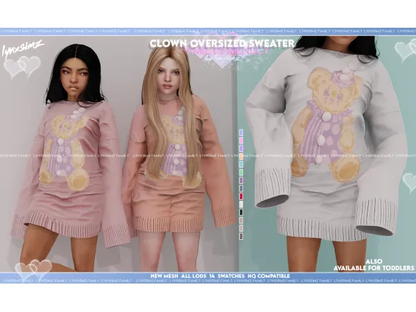 Alpha Oversized Cute Clown Sweater Child by LYNXsimz Family - The Sims 4 Custom Content