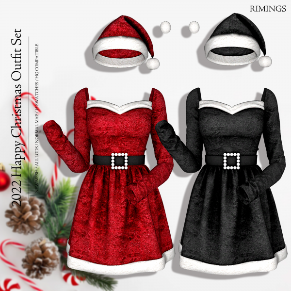 Alpha [RIMINGS] 2022 Happy Christmas Outfit Set (PUBLIC) by simsfinds - The Sims 4 custom content