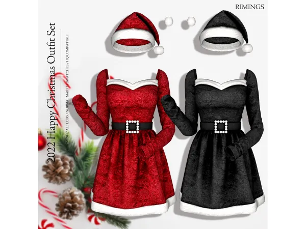 [Rimings] 2022 Happy Christmas Outfit Set (Public) by Rimings - The Sims 4 custom content