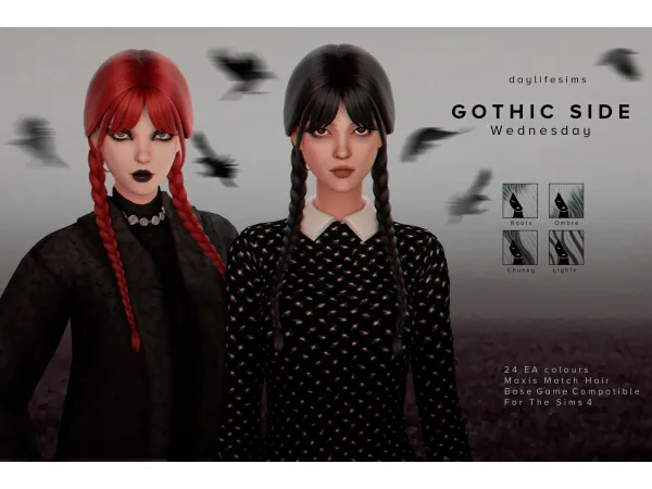 Maxis Match GOTHIC SIDE SET Wednesday by Daylife Sims - The Sims 4 Custom Content