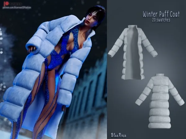 Alpha Winter Puff Long Coat BRsims - The Sims 4 Custom Content