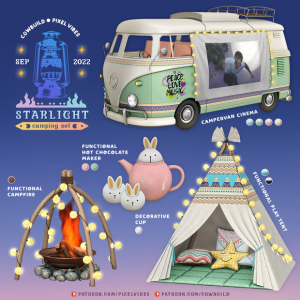 Alpha September 2022 Set (3) Starlight Camping by cowbuild - The Sims 4 Custom Content