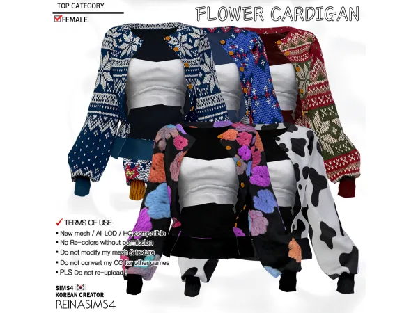 Alpha REINA_TS4_FLOWER CARDIGAN by Reina Sims4 - The Sims 4 Custom Content