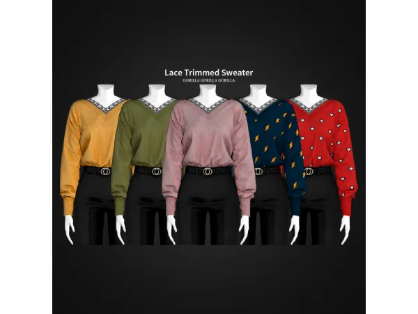 Alpha Lace Trimmed Sweater by gorillax3 - The Sims 4 Custom Content