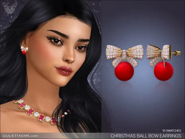 Alpha CHRISTMAS BALL BOW EARRINGS - The Sims 4 Custom Content